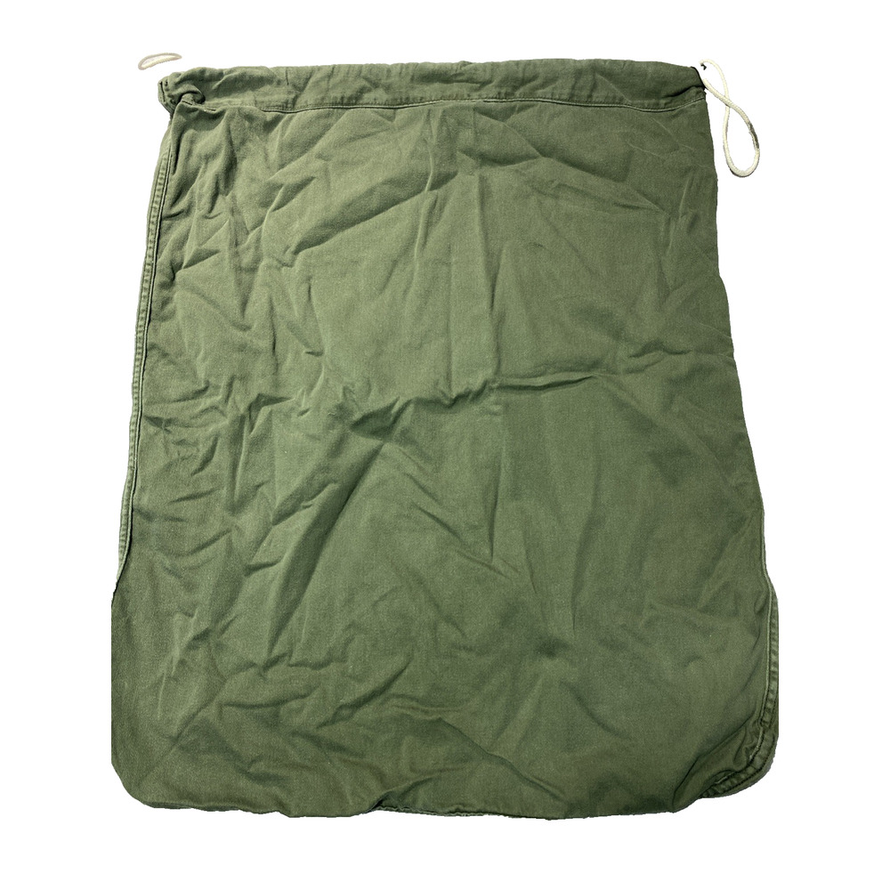 US Army Military Cotton Laundry Bag Sack Draw String Cinch Green USA VINTAGE
